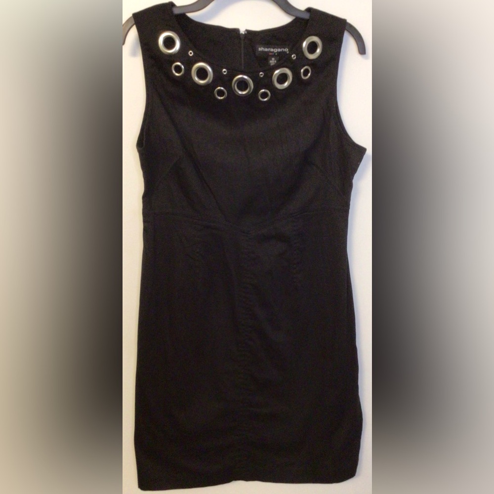 Sharagano black sleeveless midi dress size 10 cotton spandex